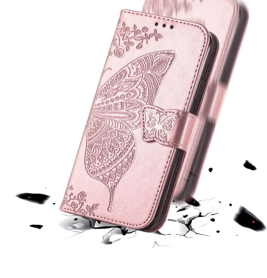Flip case for Realme 14 5G / Realme 14T 5G, Butterfly, pink rose gold