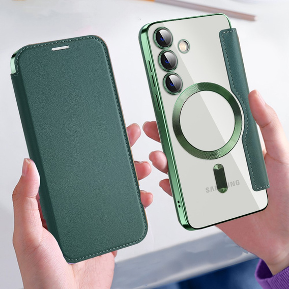 Flip case for Samsung Galaxy S24, RFID Wallet MagSafe CamShield, green