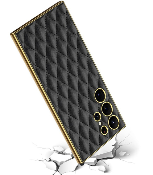 Case for Samsung Galaxy S24 Ultra, Leather Rhombus, black