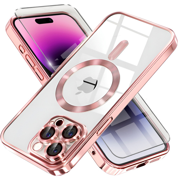 Case for iPhone 14 Pro Max, Electro MagSafe, pink + Screen Glass