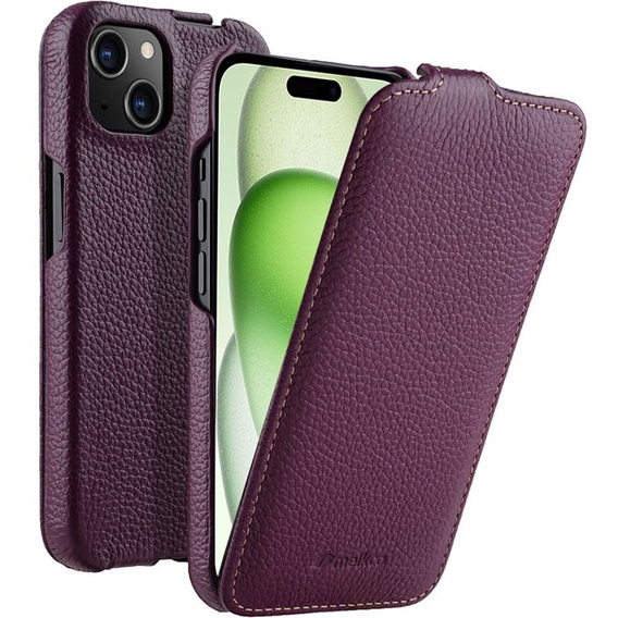 MELKCO flip case for iPhone 15 Plus, leather, flip, purple