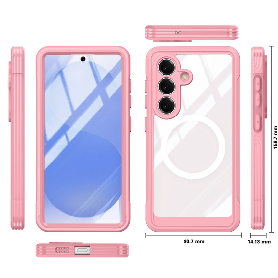 Shockproof case with glass, for MagSafe for Samsung Galaxy S26, pink