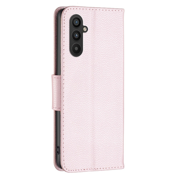 Flip case for Samsung Galaxy A25 5G, Wallet Litchi Leather, pink + 9H glass