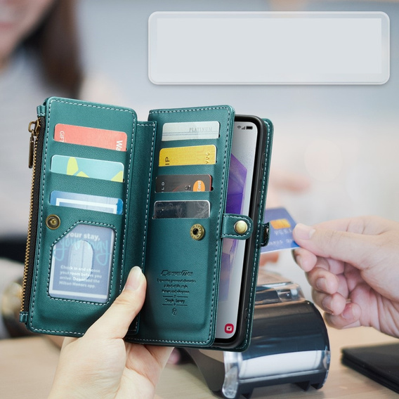 Case CASEME for Samsung Galaxy A55 5G, RFID Leather Wallet, with shoulder strap, green