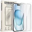 2x Tempered Glass for iPhone 15, ERBORD 9H Hard Glass for phone screen