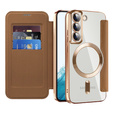 Flip case for Samsung Galaxy S22 5G, RFID Wallet MagSafe CamShield, brown