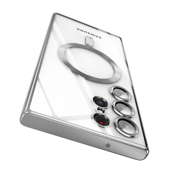 Case for Samsung Galaxy S24 Ultra, Electro MagSafe, silver + Full Glue Ceramic Glass