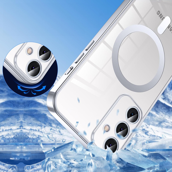 Case for Samsung Galaxy S25+ Plus, Electro MagSafe, silver + Lanyard