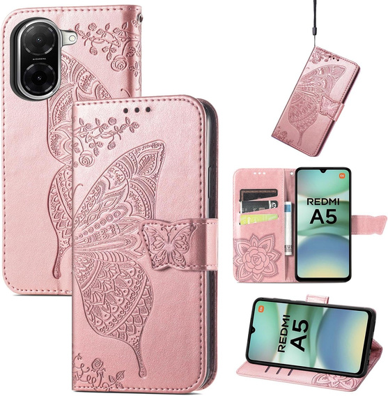 Flip case for Xiaomi Redmi A5, Butterfly, pink rose gold