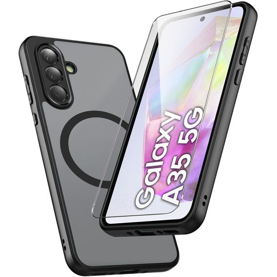 Case for Samsung Galaxy A35 4G/5G, for MagSafe, ERBORD Matt Case, black + Screen Glass