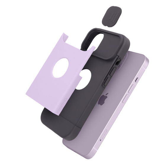 ERBORD MagSafe Cam Slider Case, purple + screen protector for iPhone 13 / iPhone 14