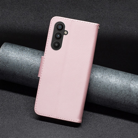 Flip case for Samsung Galaxy A25 5G, Wallet Litchi Leather, pink + 9H glass