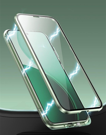 Case for Oppo Reno 14, Magnetic Dual Glass, transparent with green sides