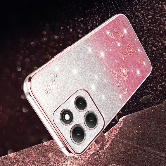 Case for Motorola Moto G56 5G, Glitter Flower, pink rose gold