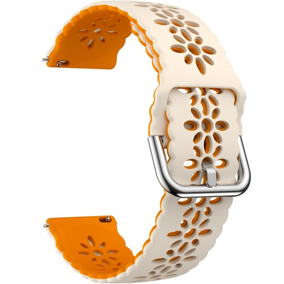 Universal 20mm Soft Hollowed-out Silicone Strap, Beige / Orange