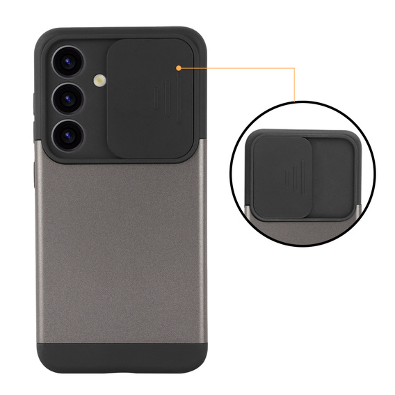 Case for Samsung Galaxy S24, ERBORD CamProtect Slide Camera, gray gunmetal