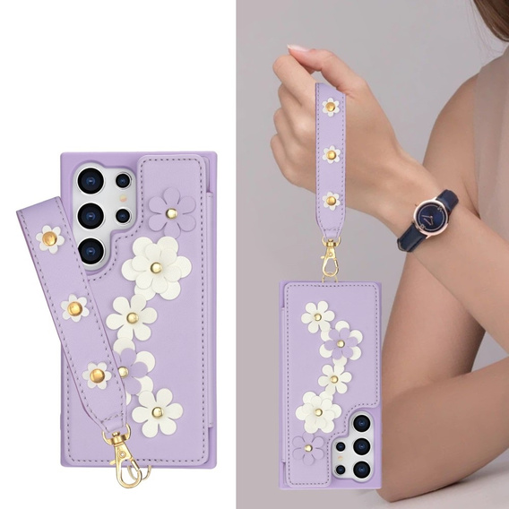 Case for Samsung Galaxy S24 Ultra, Leather Flower Card Slot, purple