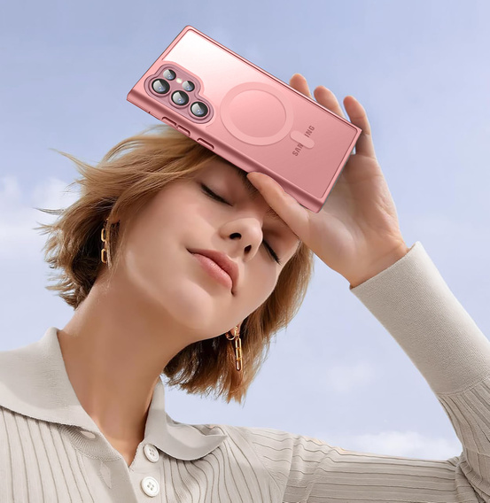 Case for Samsung Galaxy S25 Ultra, for MagSafe, ERBORD Matt Case, pink + Screen Glass