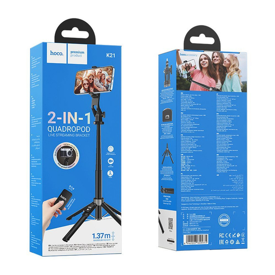 Selfie stick with wireless remote control Hoco K21 tripod
