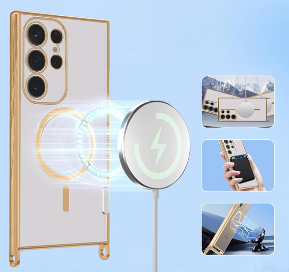 Case for Samsung Galaxy S25 Ultra, Electro MagSafe, gold + Lanyard