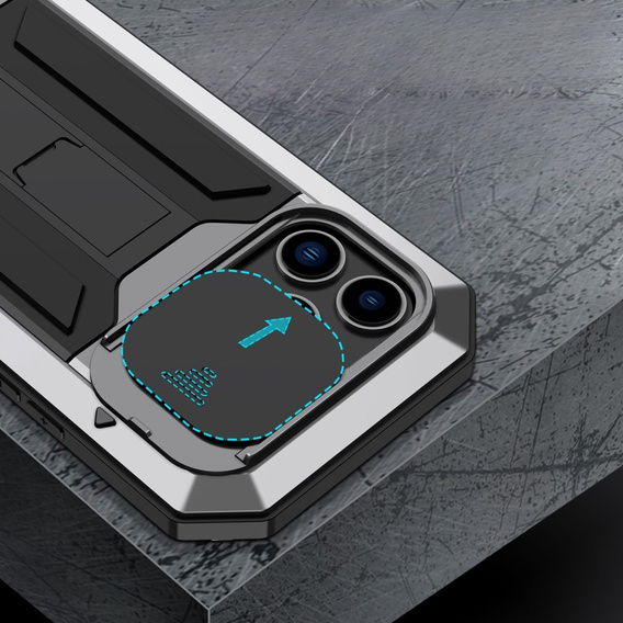 Case for iPhone 14 Pro, R-JUST CamShield Slide, armoured, silver / black