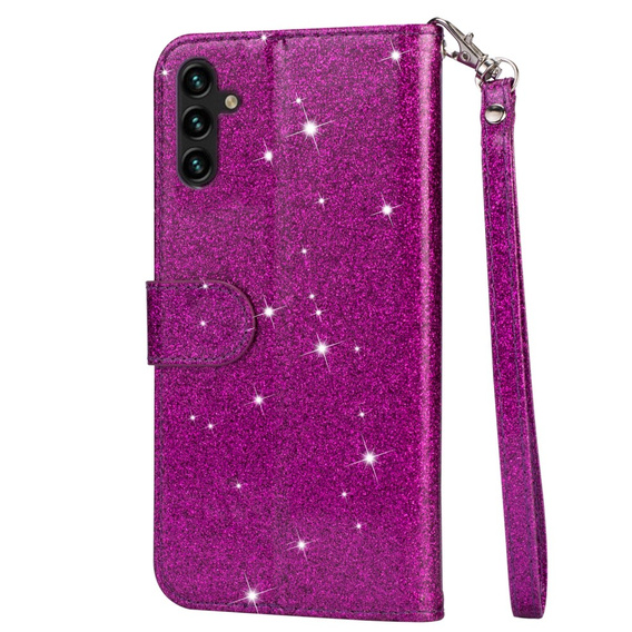 Flip case for Samsung Galaxy A55, Wallet Zipper Pocket Glittery, purple