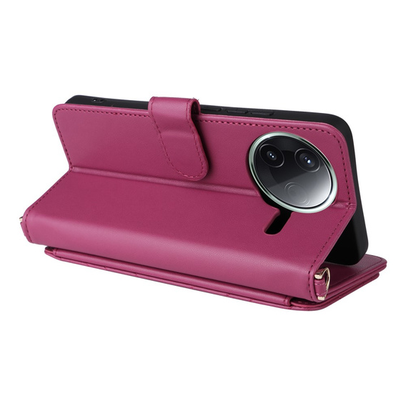 Crossbody Leather Wallet flip case for Xiaomi Poco F7 Pro / F7 Ultra, maroon