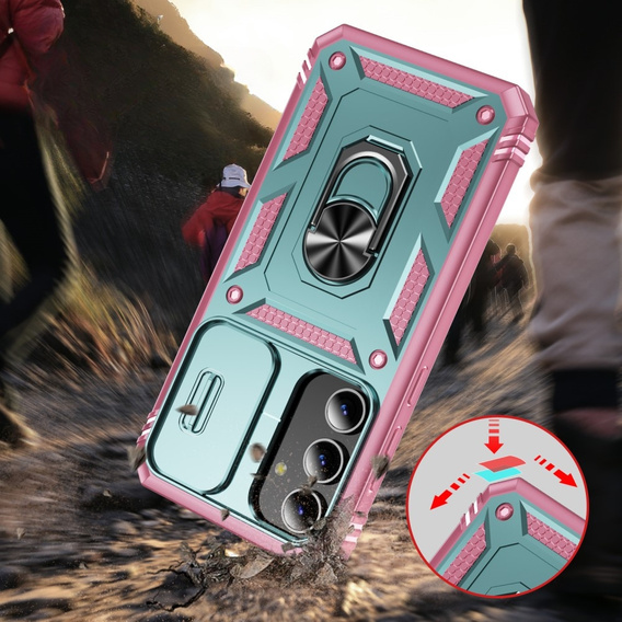 Case for Samsung Galaxy S24+ Plus, CamShield Slide, green / pink
