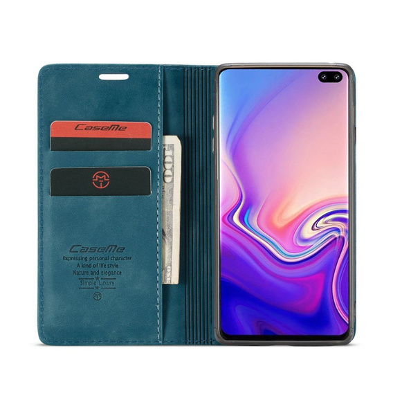 CASEME case for Samsung Galaxy S10 Plus, Leather Wallet Case, blue