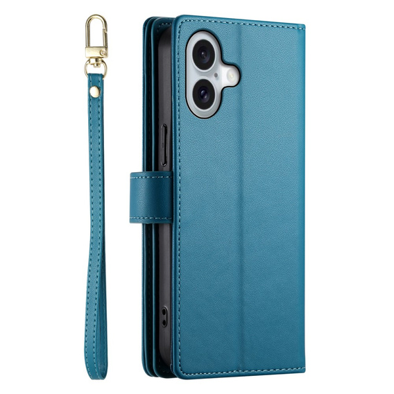 Flip case for iPhone 16, Wallet Zipper Pocket, blue