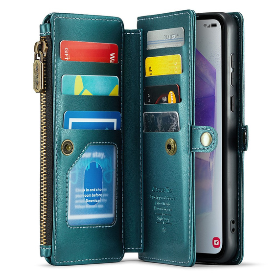 Case CASEME for Samsung Galaxy A55 5G, RFID Leather Wallet, with shoulder strap, green
