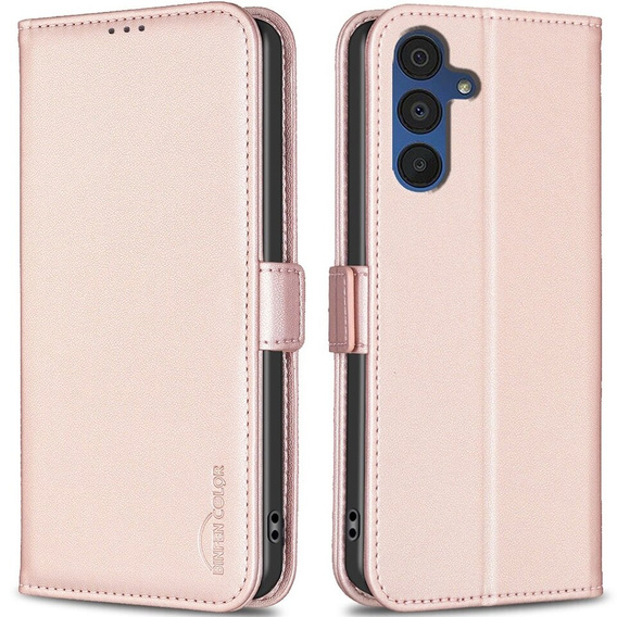 Flip case for Samsung Galaxy A15, BINFEN Wallet, rose gold + 9H glass