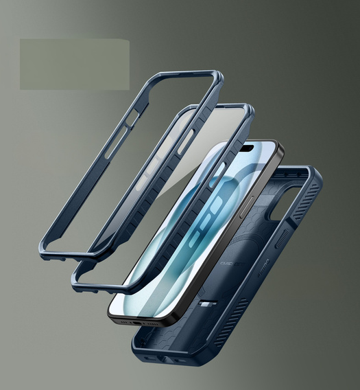 Armored case for iPhone 15, Dexnor CamProtect MagSafe, dark blue (Two frames)