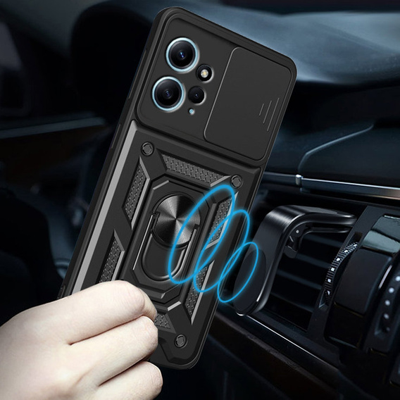 Armored case for Xiaomi Redmi Note 12 4G, armored Slide Ring, black + 9H glass