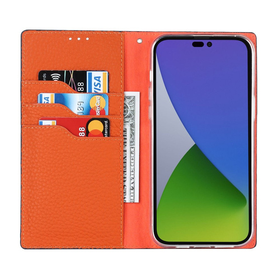 Flip case for iPhone 14 Pro, Litchi Skin Grain, dark blue