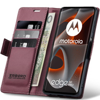 Case for Motorola Edge 50 Pro, ERBORD Glossy Litchi, wallet with flap, red