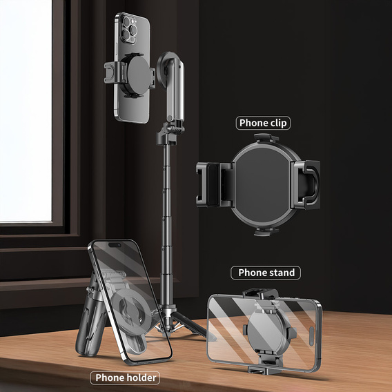 Selfie Stick Aluminium with tripod function and Bluetooth remote control, for smartphones