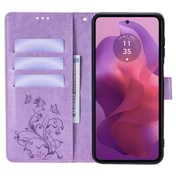 Flip case for Motorola Moto E14, Butterfly, purple