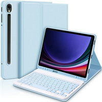 Case + keyboard Samsung Galaxy Tab S9 FE, Leather Pen Slot, light blue