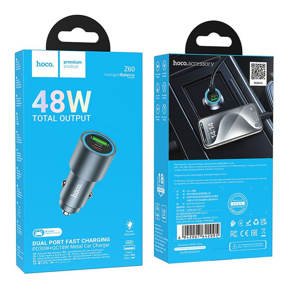 Hoco Z60 car charger with two ports and 48 W fast charging