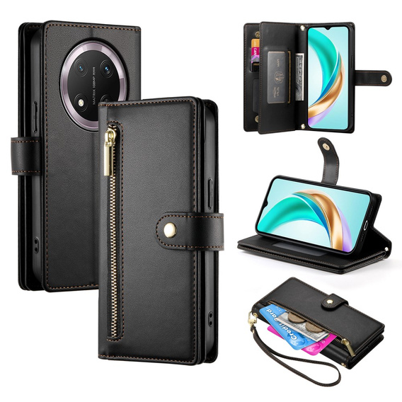 Flip case for Honor Magic 7 Lite, Wallet Zipper Pocket, black