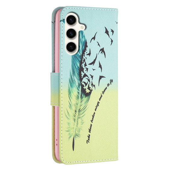 Flip case for Samsung Galaxy S23 FE, Wallet, Feather blue / yellow
