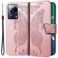 Flip case for Xiaomi 13 Lite, Butterfly, pink rose gold