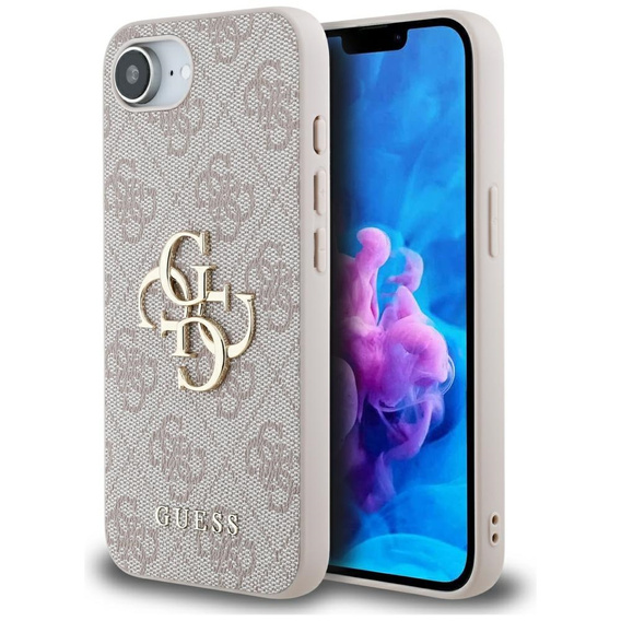 GUESS Case for iPhone 16E, 4G Big Metal Logo, pink