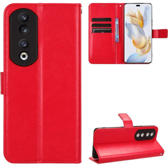 Flip case for Honor 90, Crazy Horse Wallet, red
