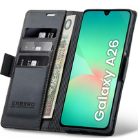 Case for Samsung Galaxy A26, ERBORD Glossy Litchi, wallet with flap, black