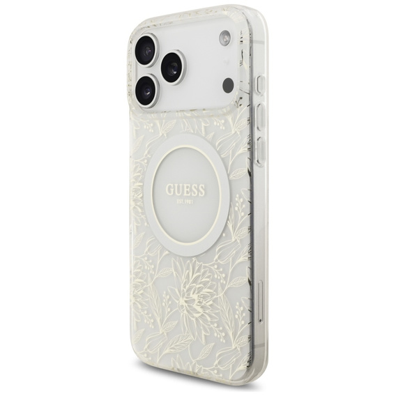 Guess IML Flowers Electroplated Allover With Beads Strap Case, for MagSafe, with strap for iPhone 17 Pro Max