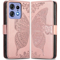 Flip case for Motorola Edge 50 Pro, Butterfly, pink rose gold