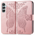 Flip case for Samsung Galaxy M35, Butterfly, pink rose gold