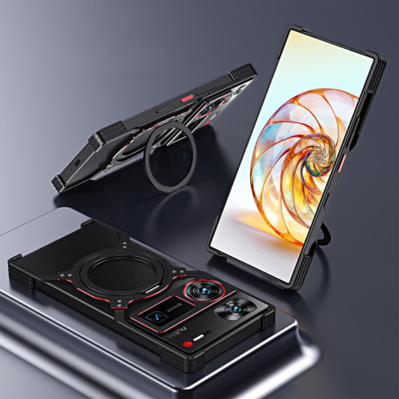 Case for ZTE nubia Z60 Ultra, Kickstand Bumper, with lens cover, for MagSafe, black / red